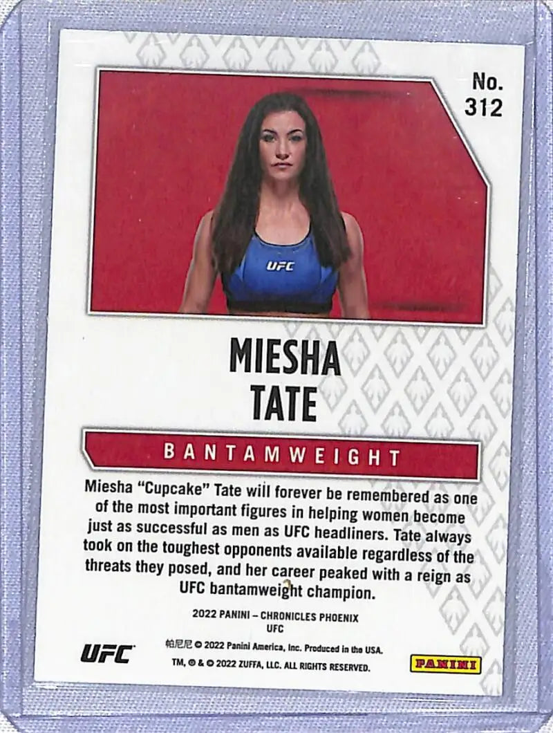 UFC trading card of Miesha Tate in blue tank top from Chronicles Phoenix UFC set