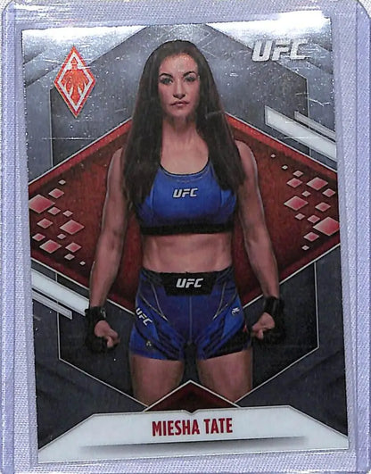 UFC trading card of Miesha Tate in blue attire from Chronicles Phoenix UFC collection