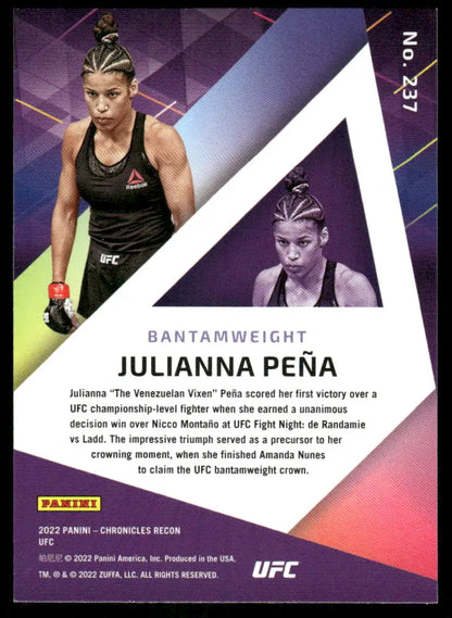 Collectible trading card of Julianna Peña from Panini Chronicles Recon MMA set
