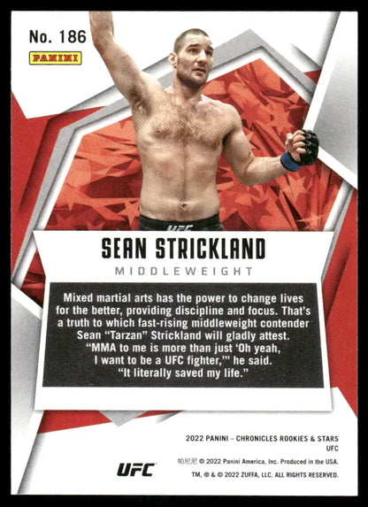UFC trading card featuring Sean Strickland from Panini Chronicles Rookies Stars series