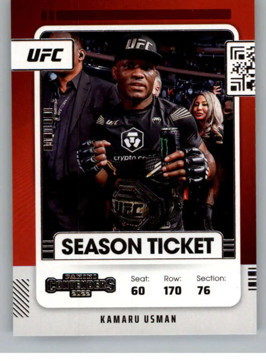 UFC trading card of Kamaru Usman holding championship belt from Panini Chronicles