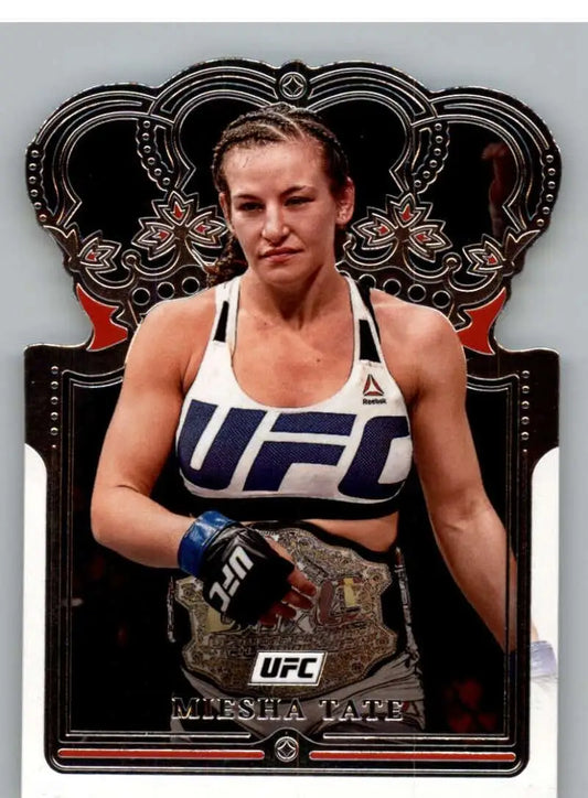 Miesha Tate in sports bra and championship belt from Panini Chronicles UFC card design