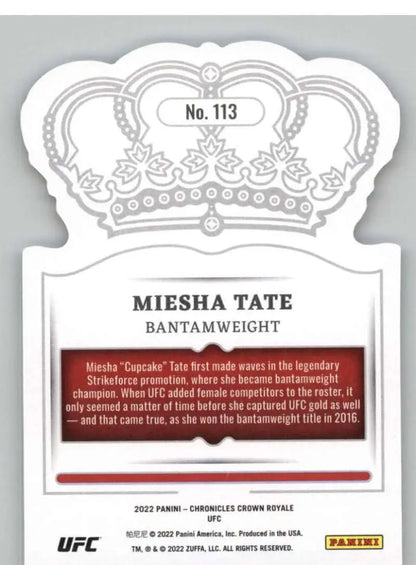 Crown-shaped Panini Chronicles UFC card featuring Miesha Tate with decorative borders