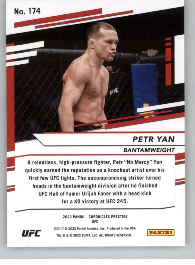UFC trading card of Petr Yan in fighting stance from Panini Chronicles Bantamweight MMA Card