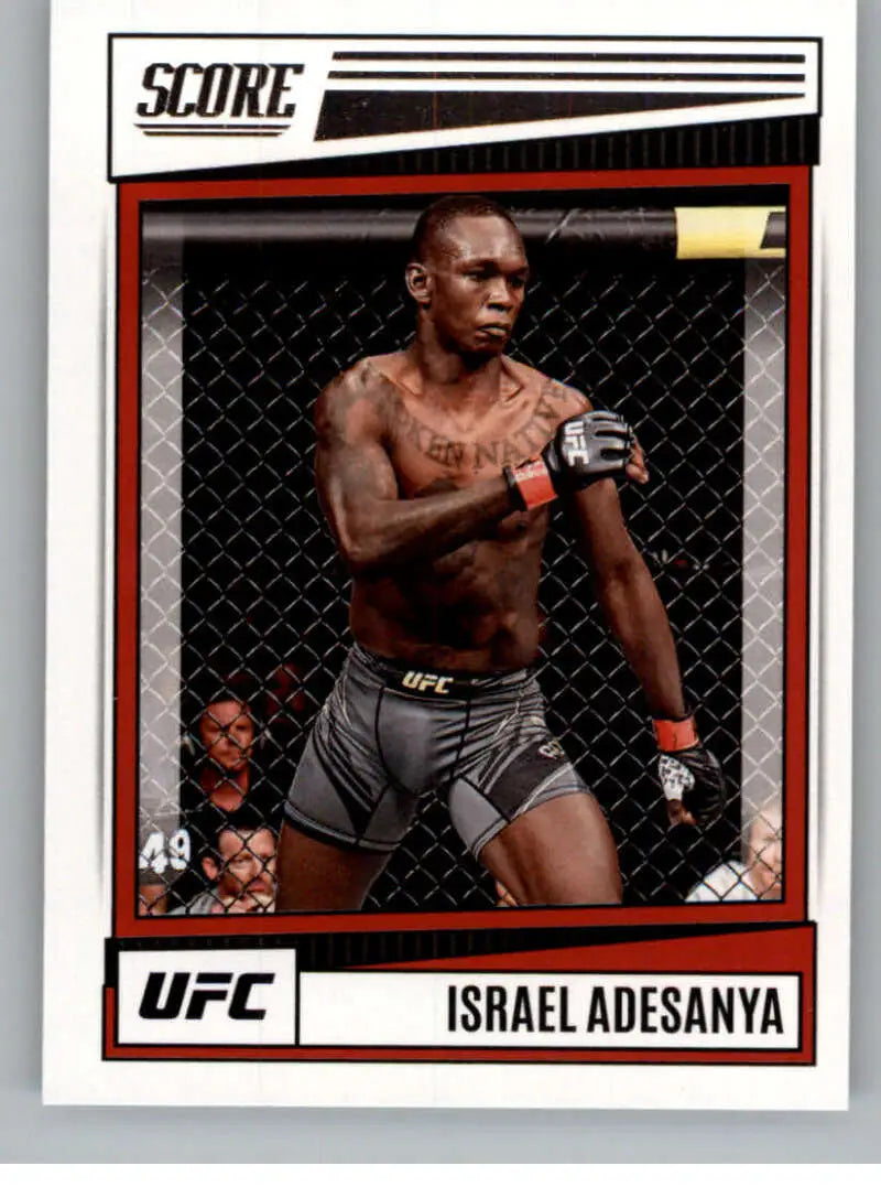 UFC trading card of Israel Adesanya in fighting stance from Panini Chronicles UFC collection