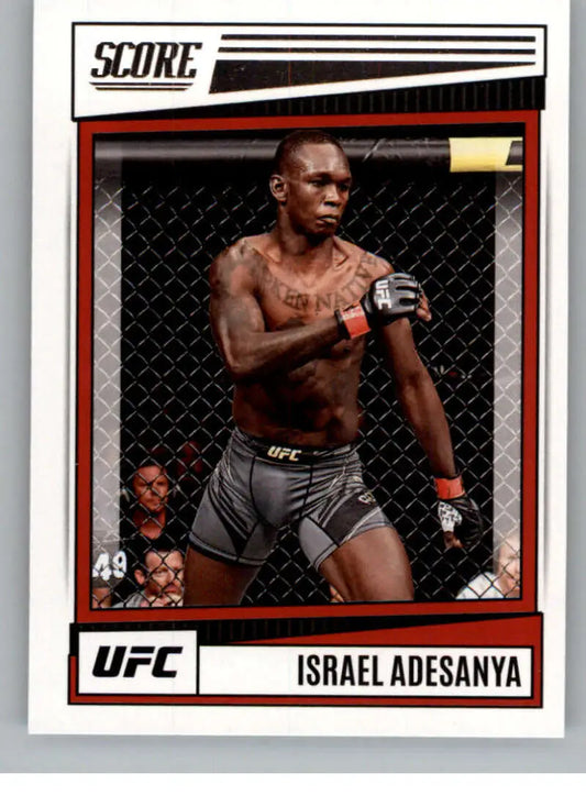 UFC trading card of Israel Adesanya in fighting stance from Panini Chronicles UFC collection