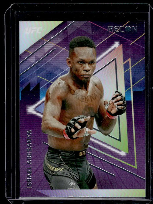 Israel Adesanya 2022 Panini Chronicles UFC trading card with purple geometric design