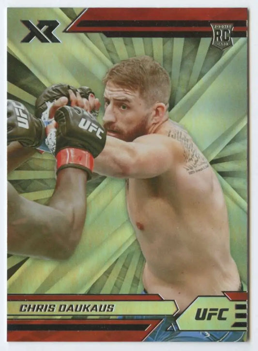 UFC trading card showcasing Chris Daukaus in a defensive stance from Panini Chronicles UFC