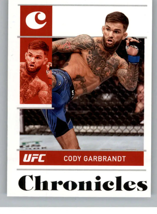 Cody Garbrandt kicking in the octagon on a 2022 Panini Chronicles UFC trading card