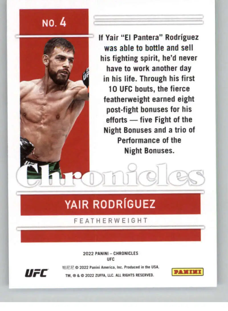 UFC trading card of Yair Rodriguez in fighting stance from Panini Chronicles UFC collection