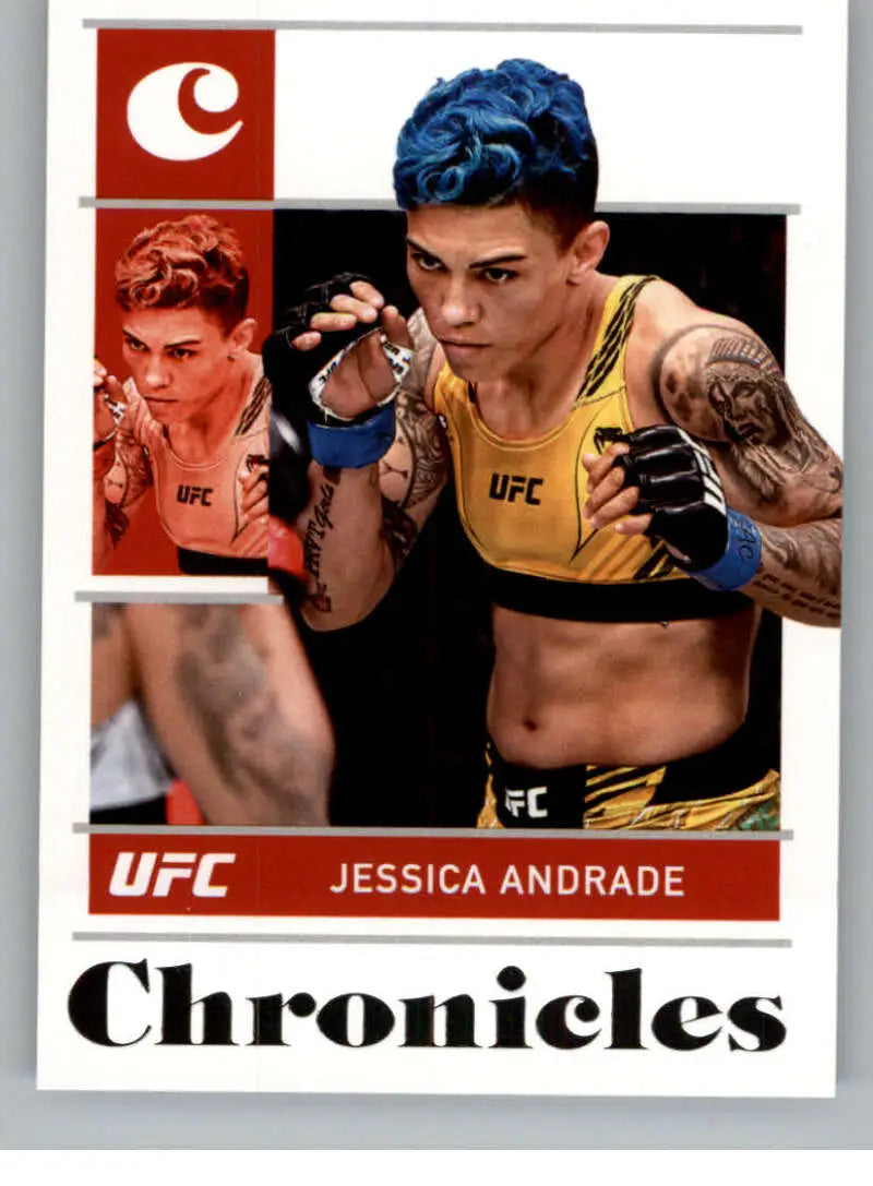 UFC trading card of Jessica Andrade in yellow tank top from Panini Chronicles UFC