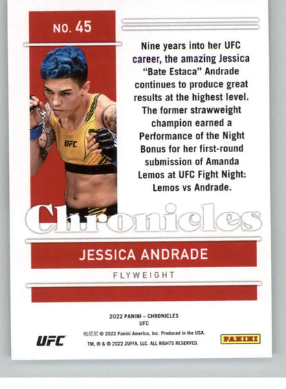 UFC trading card of Jessica Andrade in yellow top from Panini Chronicles UFC series