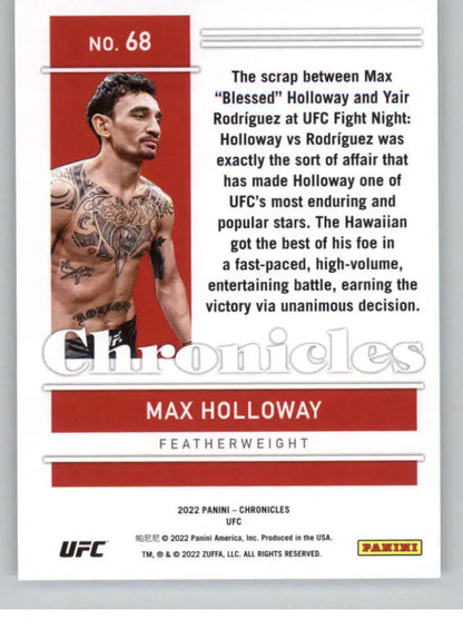 UFC trading card 2022 Panini Chronicles featuring Max Holloway in memorable fight design