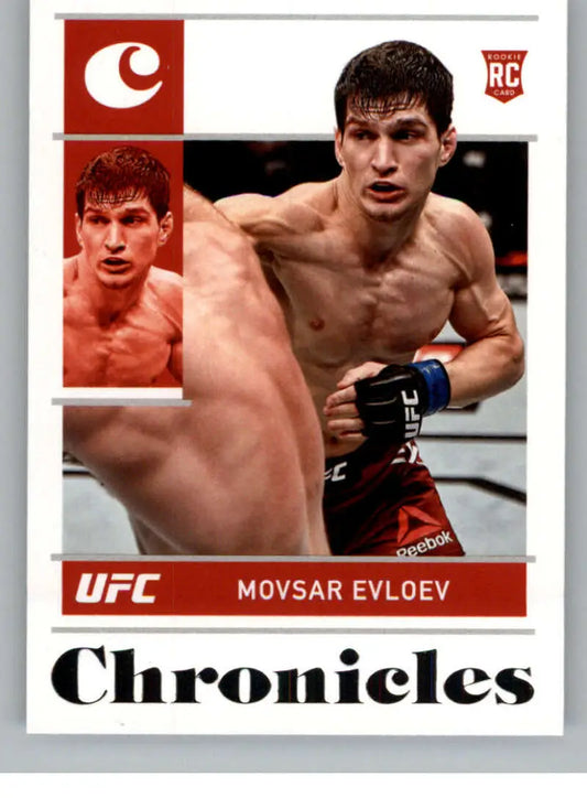 2022 Panini Chronicles UFC #92 Movsar Evloev Rookie Card with fighter in stance