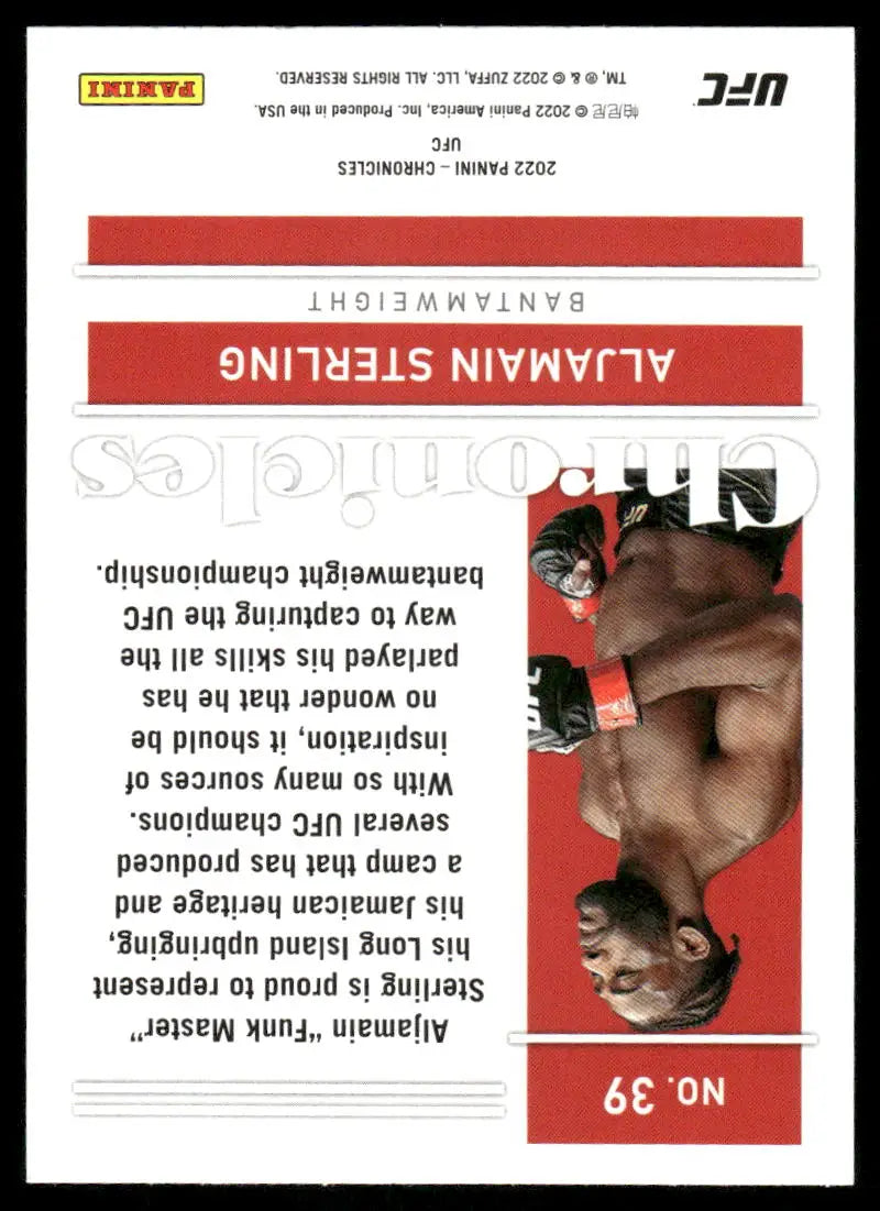 UFC Aljamain Sterling trading card from Panini Chronicles UFC 2022 product