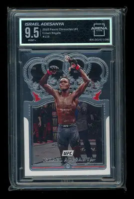 Graded 2022 Panini Chronicles UFC Crown Royale Israel Adesanya trading card in MMA Arena Club style