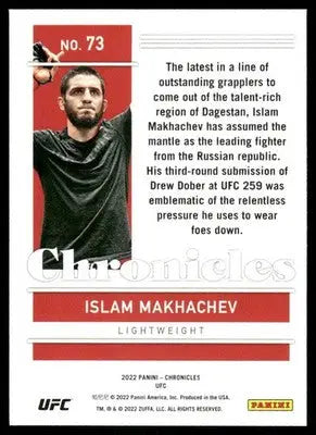 UFC Islam Makhachev trading card from Panini Chronicles UFC series featuring Islam Makhachev