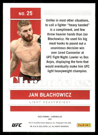 Collectible Panini Chronicles UFC Jan Błachowicz trading card from 2022 Panini Chronicles UFC series