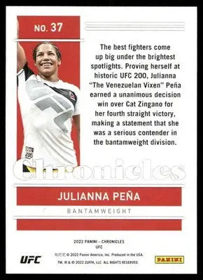 UFC Julianna Peña trading card from Panini Chronicles UFC 2022 product