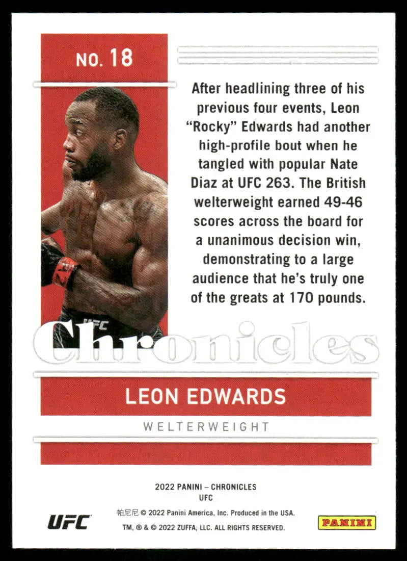 Trading card of UFC fighter Leon Edwards from Panini Chronicles UFC series