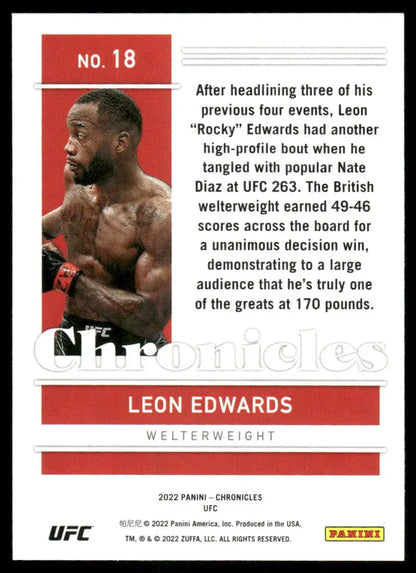 Trading card of UFC fighter Leon Edwards from Panini Chronicles UFC series