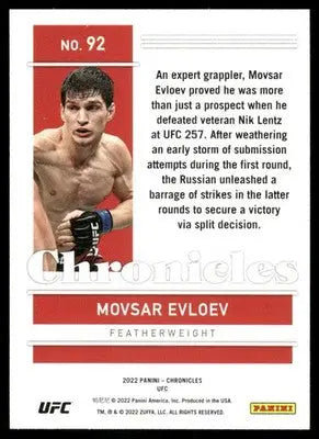 UFC Movsar Evloev trading card from 2022 Panini Chronicles UFC collection