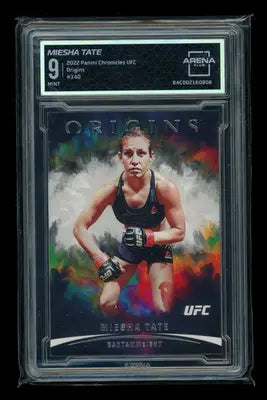 Graded Miesha Tate UFC trading card from Panini Chronicles UFC Origins series