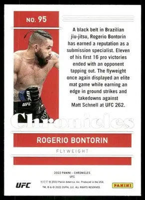 Collectible Panini Chronicles UFC Rogerio Bontorin trading card with career highlights