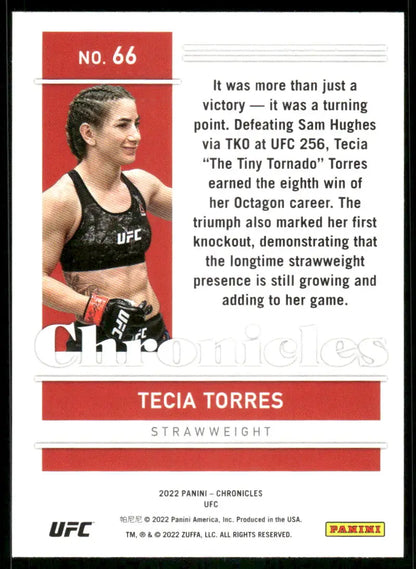 UFC Tecia Torres trading card from Panini Chronicles UFC series featuring MMA fighter