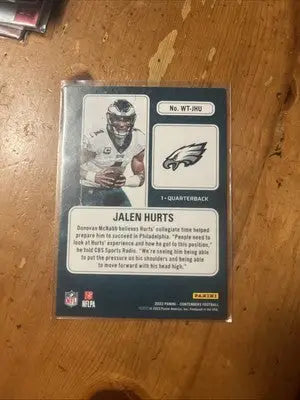 2022 Panini CONTENDERS Jalen Hurts Winning Ticket football card featuring Panini Contenders Jalen