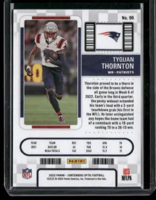 Tyquan Thornton football card from Panini Contenders Optic 2022 Rookie Ticket RC
