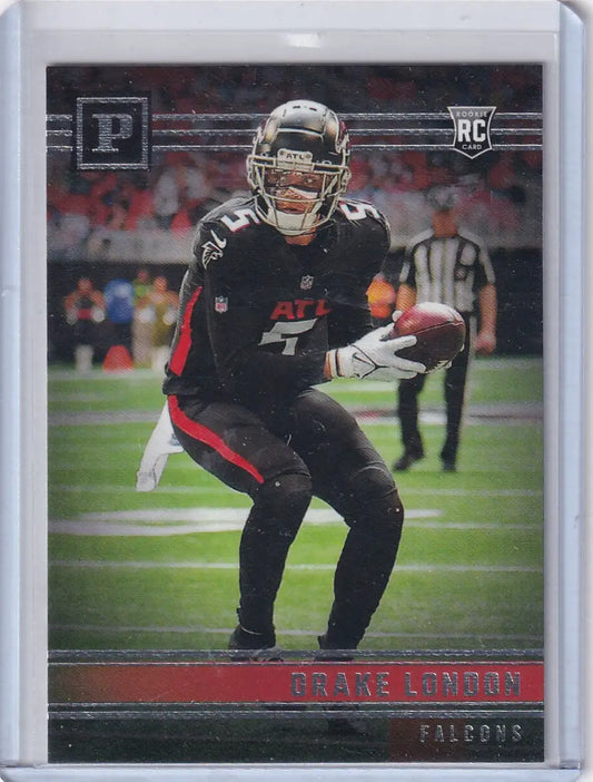 Football trading card of Drake London in Atlanta Falcons uniform from Panini Contenders