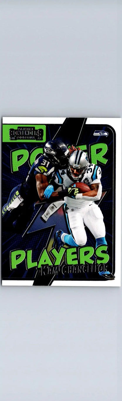 Football trading card of Kam Chancellor from 2022 Panini Contenders Kam Chancellor Power Players Emerald
