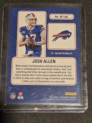 Josh Allen football card from 2022 Panini Contenders Allen Winning Ticket Emerald