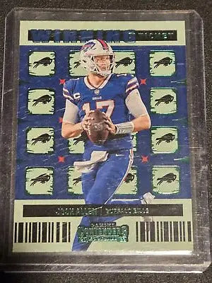 Josh Allen football card from 2022 Panini Contenders with Allen Winning Ticket Emerald