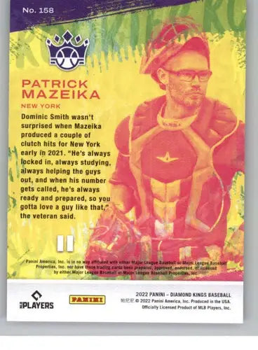 Original gloss baseball card from Panini Diamond Kings 2022 featuring Patrick Mazeika Rookie