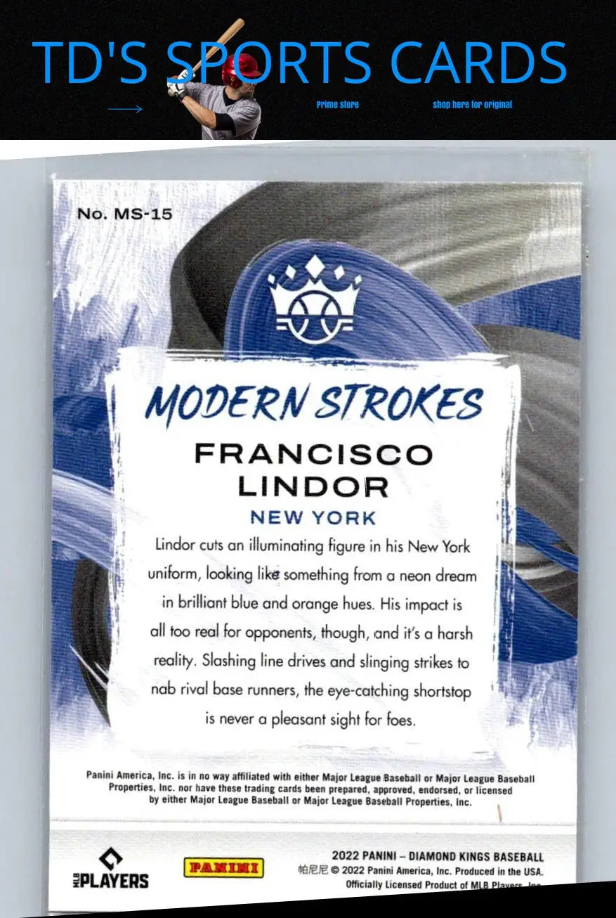 Francisco Lindor baseball card from Panini Diamond Kings 2022 Modern Strokes series