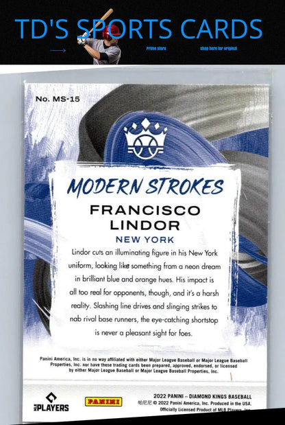 Francisco Lindor baseball card from Panini Diamond Kings 2022 Modern Strokes series