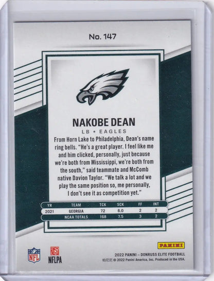 2022 Panini Donruss Elite Green #147 Nakobe Dean - Philadelphia Eagles - Trading Card