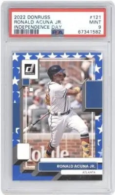Graded 2022 Donruss Ronald Acuna Jr. Independence Day baseball card PSA 9