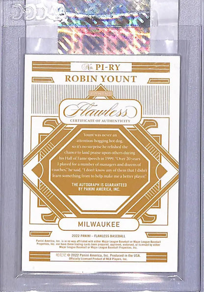 Baseball trading card featuring Robin Yount from Panini Flawless Premium Ink series
