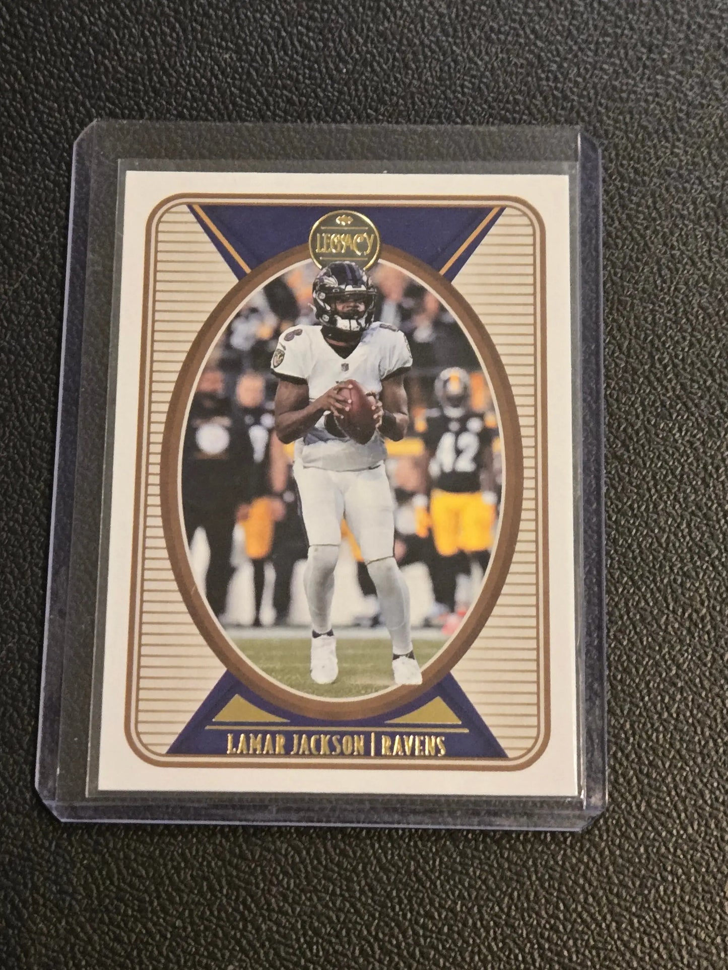 Lamar Jackson Ravens football trading card from 2022 Panini Legacy series