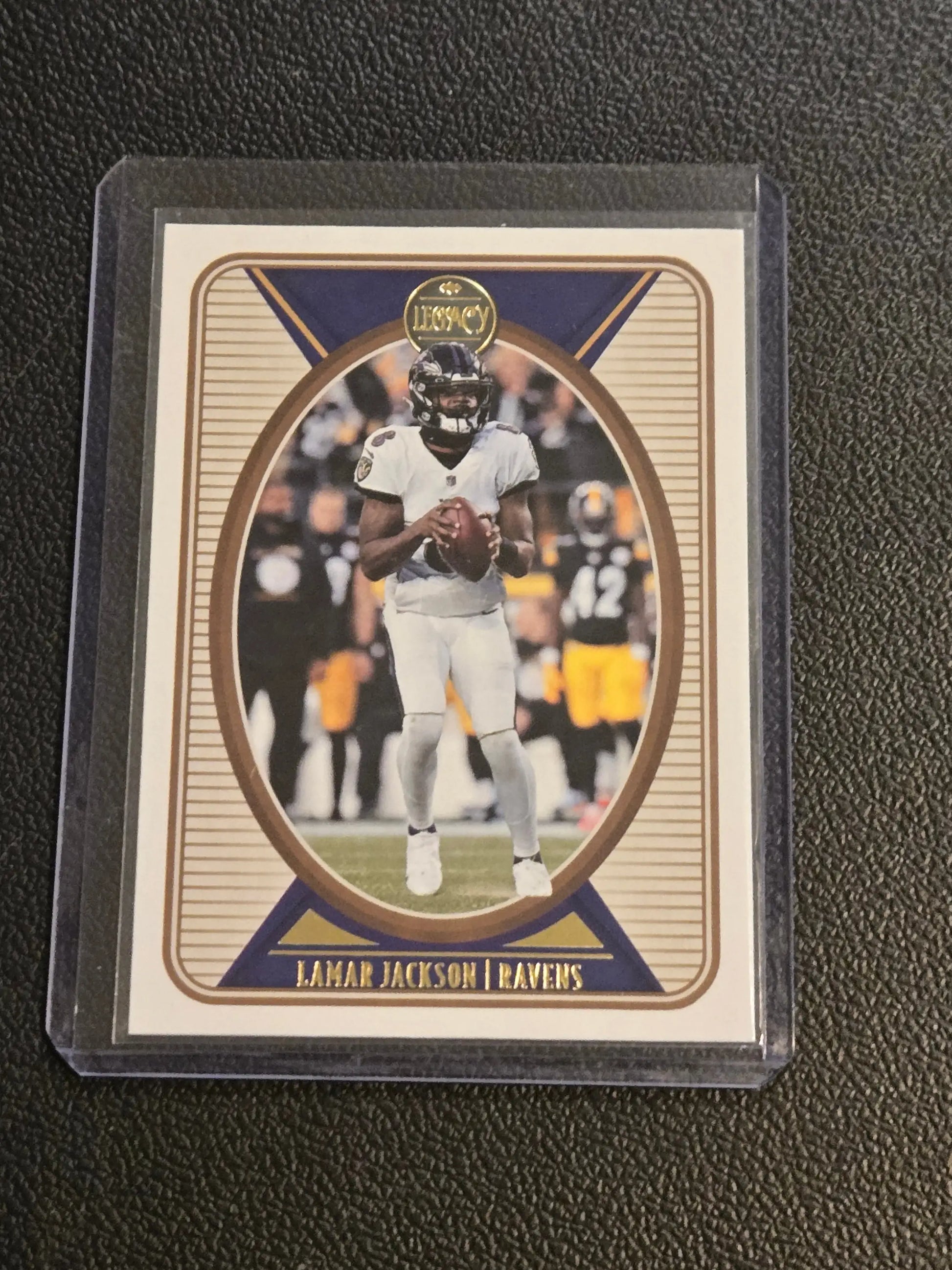 Lamar Jackson Ravens football trading card from 2022 Panini Legacy series