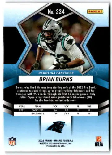 Brian Burns 2022 Panini Mosaic #234 football card featuring original gloss finish