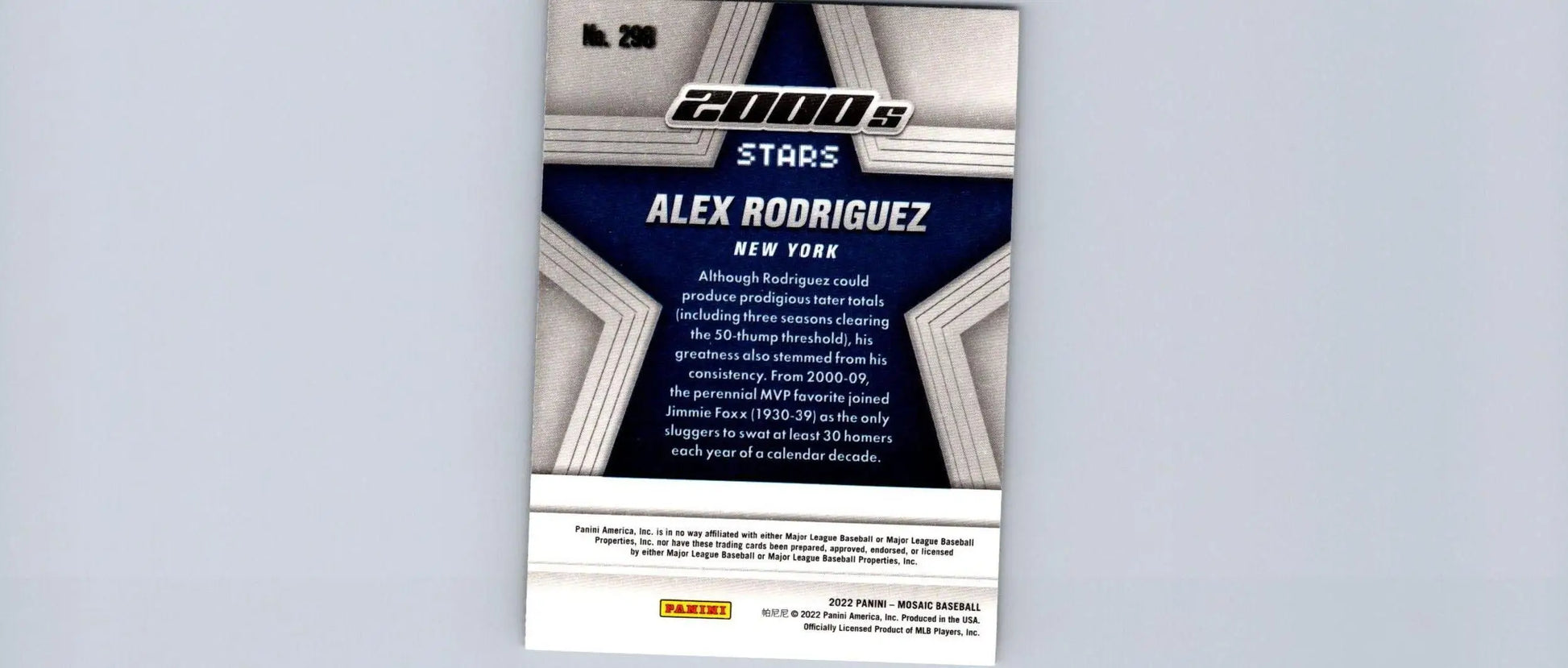 Alex Rodriguez baseball card from 2022 Panini Mosaic trading cards collection