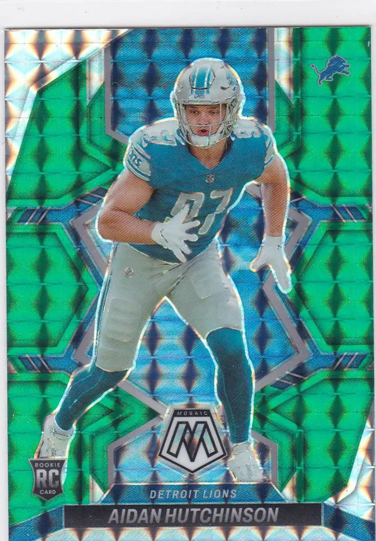 Aidan Hutchinson Green Prizm RC Detroit Lions football card from 2022 Panini Mosaic