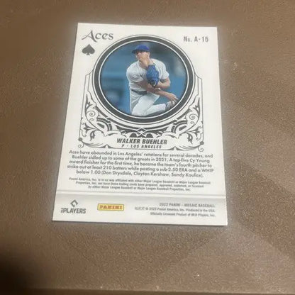 2022 Panini Mosaic Walker Buehler baseball trading card in the Aces series