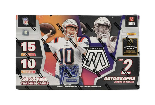 2022 Panini Mosaic Football 1st Off The Line FOTL Hobby Box with mosaic blue and purple cards