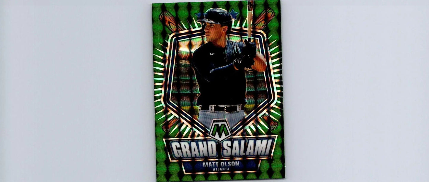 Matt Olson baseball card from 2022 Panini Mosaic Grand Salami Green Mosaic edition
