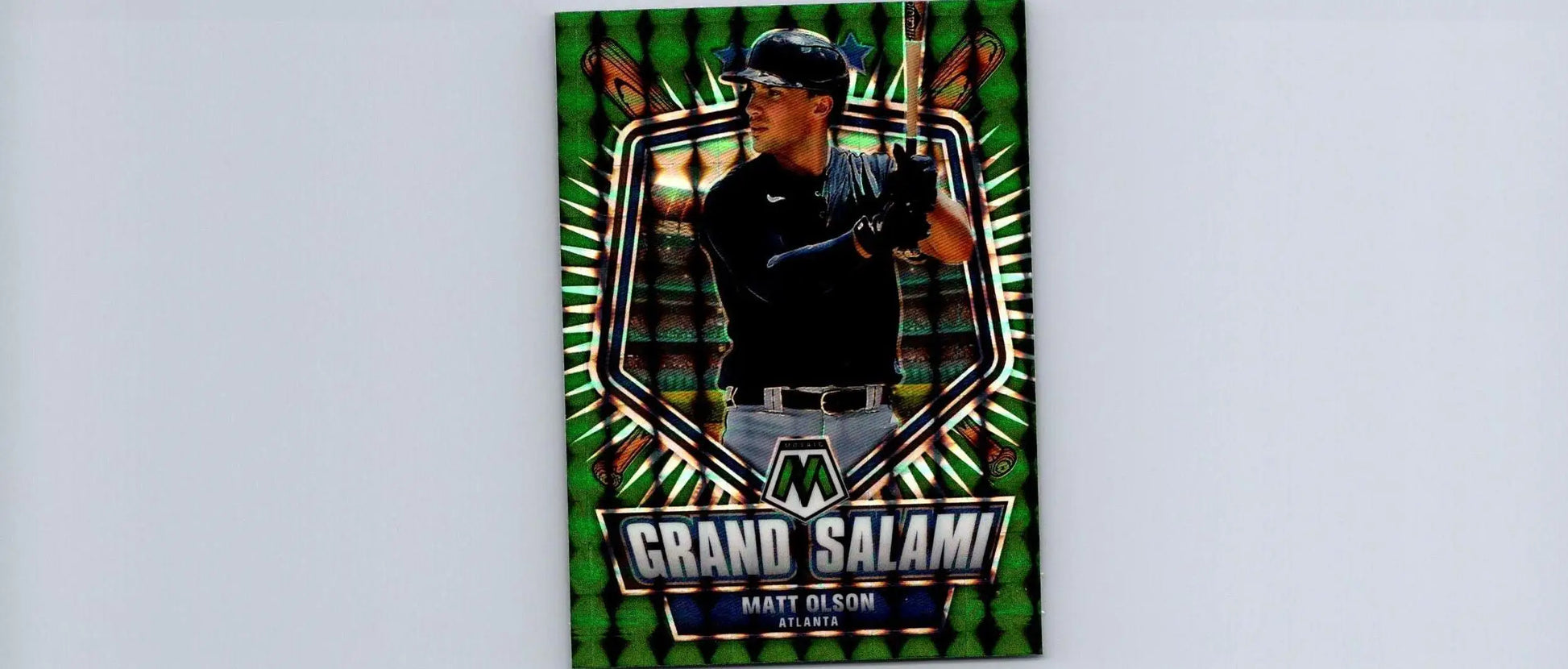 Matt Olson baseball card from 2022 Panini Mosaic Grand Salami Green Mosaic edition